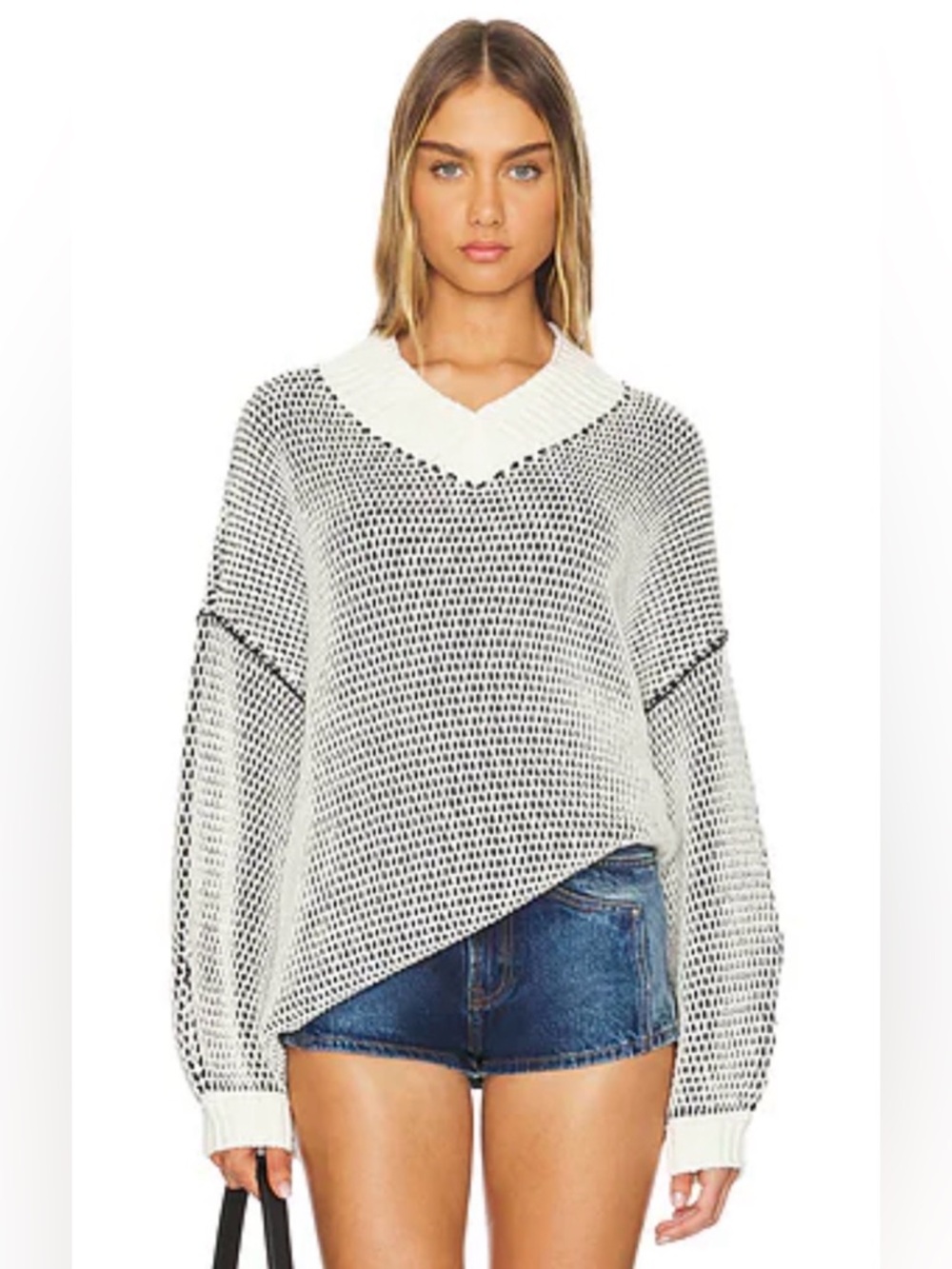 NWOT Free People Maisie Sweater in Ivory Black Combo Size M